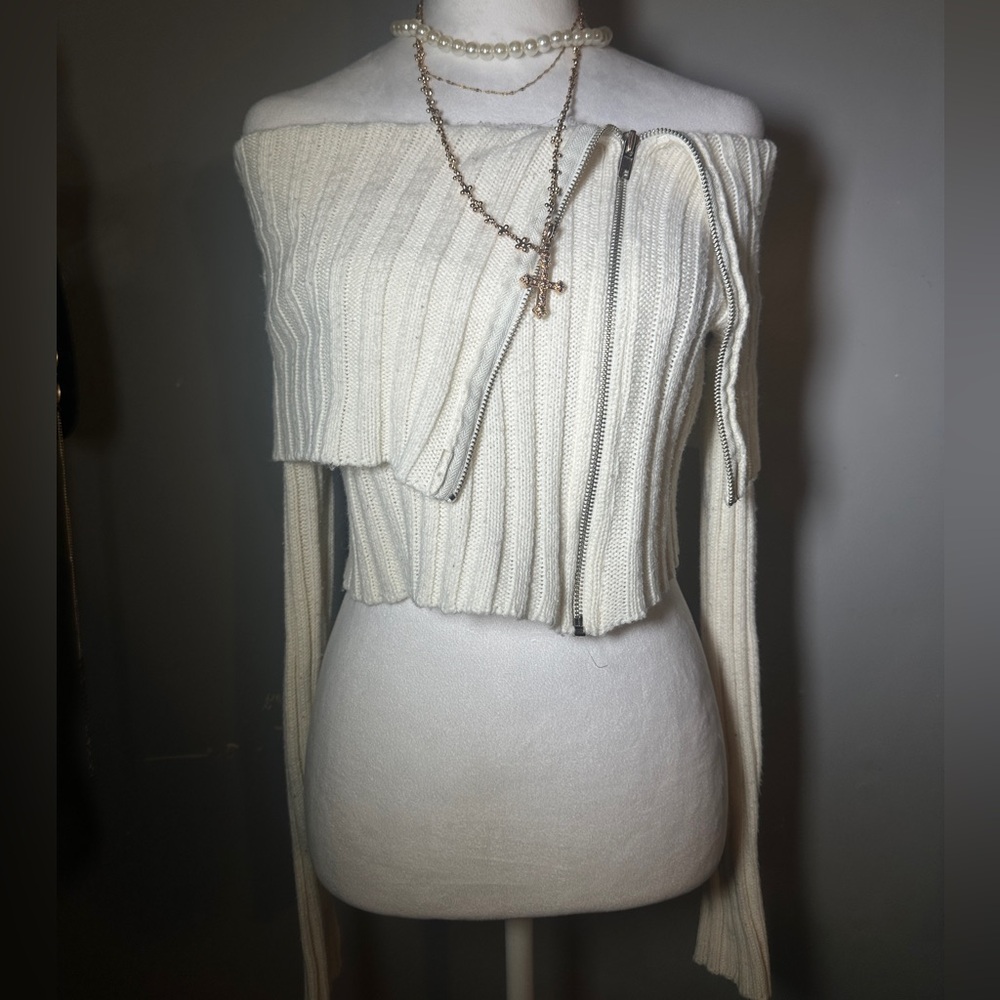 Elegant Cream Off-Shoulder Sweater